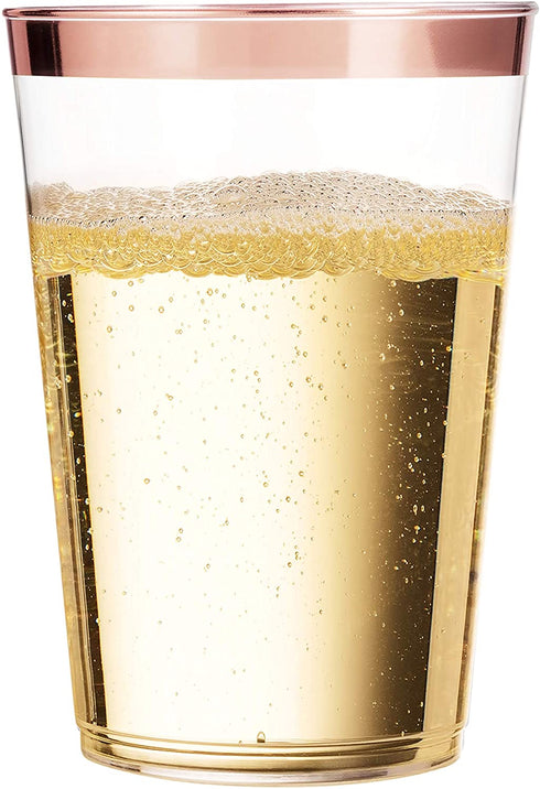 100 Rose Gold Plastic Cups 14 Oz Clear Plastic Cups Tumblers Rose Gold Rimmed Cups Fancy Disposable Wedding Cups Elegant Party Cups with Rose Gold Rim