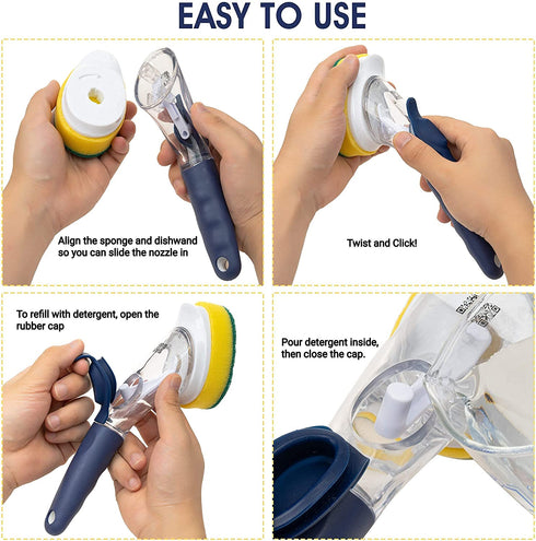 Dish Wand (7 Piece) Heavy Duty Delaware Durables Dish Sponge Kitchen Set with Elegant Soap Dispenser Dish Washing Tool, Eco-Friendly Sponge with Handle