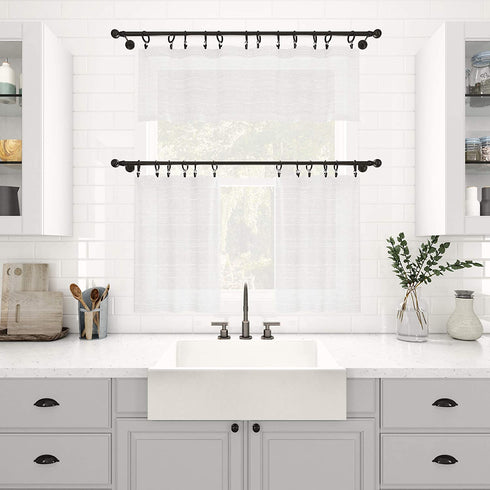 Clean Window Textured Slub Stripe Anti-Dust Allergy/Pet Friendly Sheer Cafe Curtain, 52" x 36" Kitchen Tier Pair, White