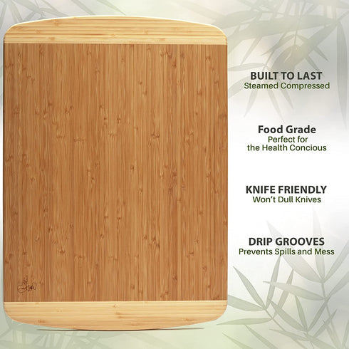 Greener Chef Bamboo Cutting Board - Lifetime Replacement Cutting Boards for Kitchen - Organic Wood Butcher Block and Wooden Carving Board for Meat and Chopping Vegetables - Medium