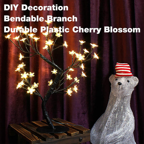 Bolylight Cherry Blossom Tree Lamp Table Decoration 17in Artificial Tree with 40 LED Lights USB Operated for Bedroom Party Wedding Office Home Warm White