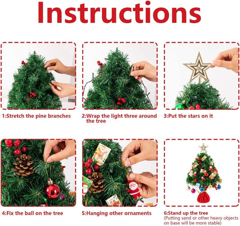 Oyydecor Pre-lit Artificial Mini Christmas Tree 24Inch Small Christmas Tree with 50 LED Small Lights and Cloth Bag Base for Table Top Desk Classic Series Holiday Decoration