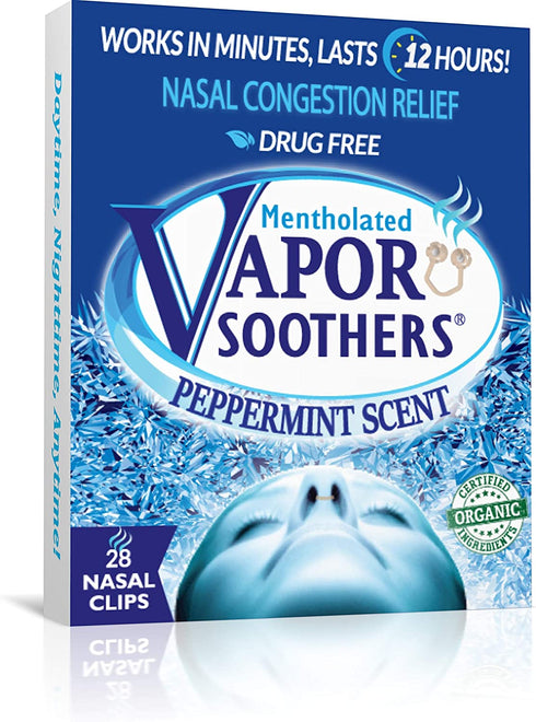 Vapor Soothers Nasal Dilator Clips, Instant Nasal Congestion Relief, Peppermint, 28 Count, Drug-Free