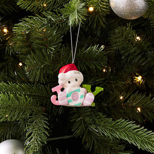 Precious Moments Baby's First Christmas 2019 Dated Bisque Porcelain Girl 191005 Ornament, One Size, Multi