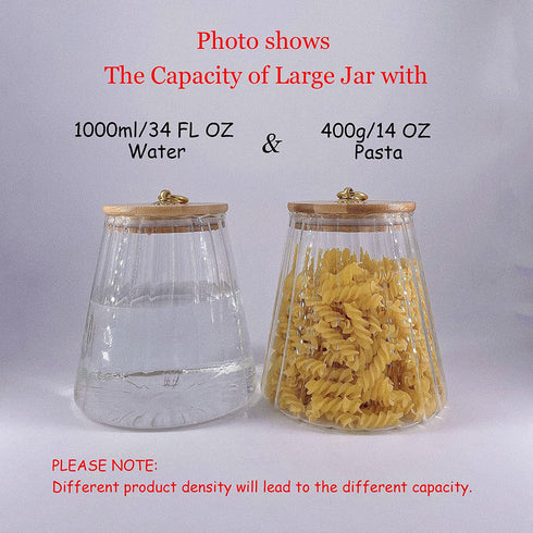 Glass Coffee Nuts Canister Airtight Storage Jar Petal Decorative Container with Bamboo Lid Metal Handle Easy to Grasp 1600ml, 54 FL OZ (Large Conical)