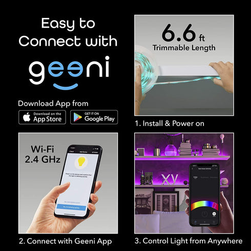 Geeni Prisma Strip USB Smart LED Strip Lights, Indoor/Outdoor Adhesive Strips, Lights for TikTok, Alexa and Google Home Compatible. No Hub Required (2M Light Strips)