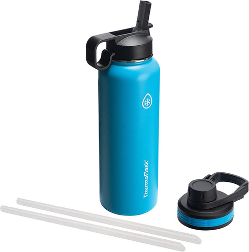Thermoflask Double Stainless Steel Insulated Water Bottle with Two Lids, 40 Ounce, Capri