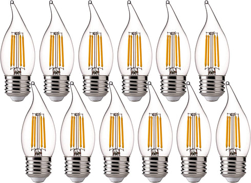FLSNT 60 Watts Equivalent LED Chandelier Light Bulbs, Dimmable CA11 LED E26 Base Candelabra Bulbs, 2700K Soft White, 12 Pack