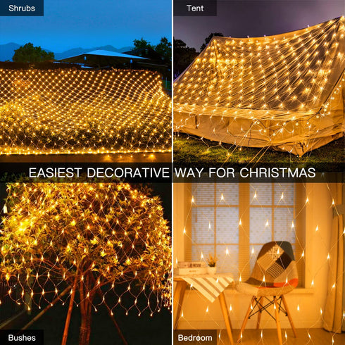 Ollny Christmas Net Lights 200 LED 9.8x6.6ft Outdoor Mesh Lights Connectable Waterproof 8 Modes&Timer Remote Plug in Fairy String Lights for Bush Xmas Garden Wedding Holiday Decorations Warm White