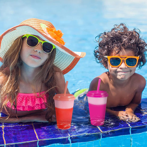 Color Changing Cups Tumblers with Lids & Straws for Kids - 7 Reusable Plastic Bulk Tumblers 12oz Cold Cup Tumbler Set for Kids