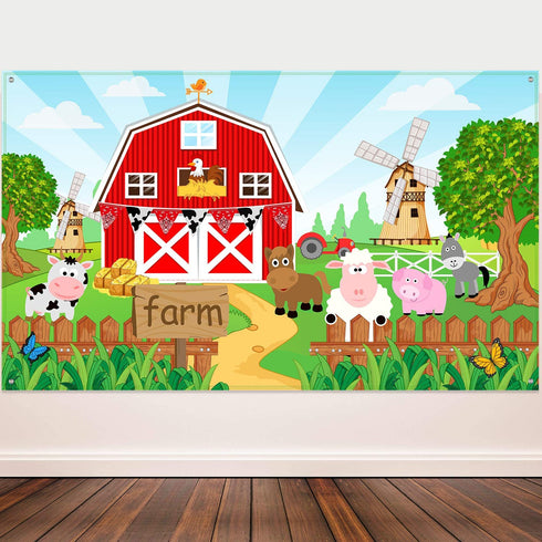 Farm Animals Theme Party Decorations, Farm Animals Barn Door Backdrop Banner for Children Baby Shower Birthday Party Supplies, Farm Animals Scenic Background Photo Booth Banner, 72.8 x 43.3 Inch