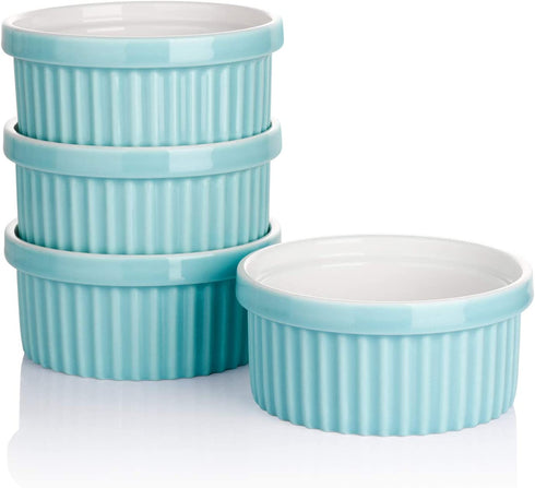 Sweese 503.402 Porcelain Ramekins for Baking - 12 Ounce Souffle Dish - Set of 4, Turquoise