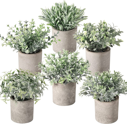 Der Rose 6pcs Small Fake Plants Artificial Potted Plants for Home Office Farmhouse Bathroom Bedroom Decor