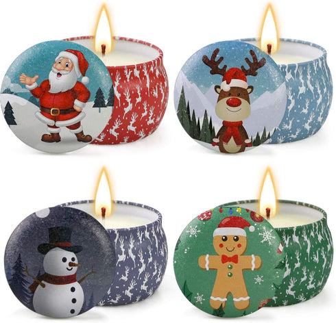 Christmas Scented Candles Gifts Sets for Women, Aromatherapy Candle for Home Scented, 5.65oz Soy Wax Portable Travel Tin Jar Candles for Mother Birthday Bath Yoga, 4 Pack