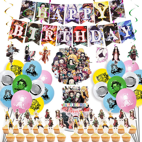116Pcs Anime Birthday Party Decorations, Birthday Party Supplies Set for kids Include Banner, Cake Topper, Cupcake Topper, Balloons, Sticker Birthday Party Supplies for Girls and Boys Gifts Anime Birthday Decorations