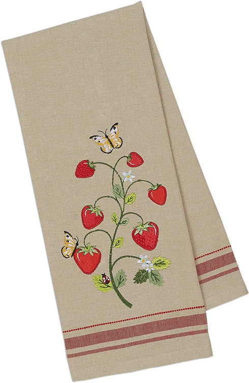 DII Cotton Embellished Dish Towels, 18x28 Set of 4, Decorative Oversized Kitchen Towels, Perfect Home and Kitchen Gift-Strawberry Patch