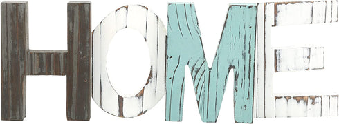 MyGift Rustic Home Sign Wall Decor, Mantel, Tabletop Multicolor Wood Cutout Block Letters