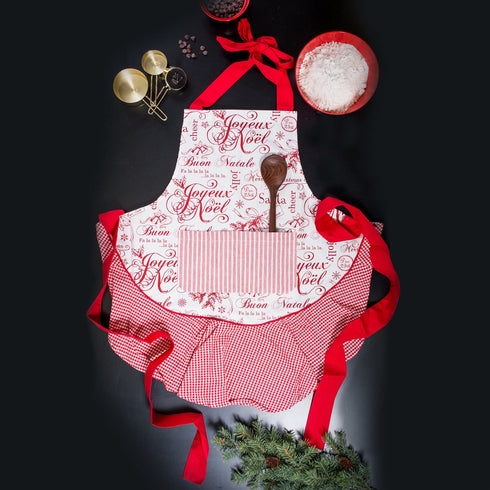 DII Kitchen Ruffled Holiday Apron, One Size, Joyeux Noel