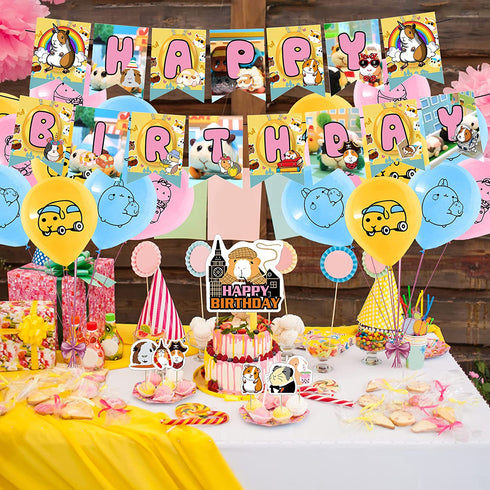 82 Pcs Guinea Pig Theme Birthday Party Decorations,Party Supply Set for Kids with 1 Happy Birthday Banner Garland , 13 Cupcake Toppers,50 Stickers ,18 Balloons for Party Decorations
