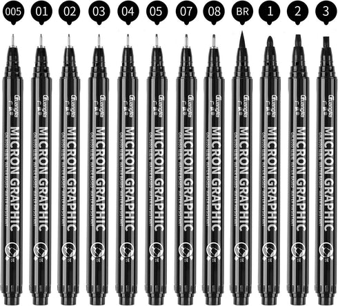 Guangna Black Micro-Pen Fineliner Ink Pens,Waterproof Archival Ink Fine Point Micro Drawing Pens for Art Watercolor, Sketching, Multiliner, Anime(Set of 12)