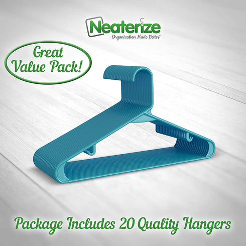 Plastic Clothes Hangers (20, 40, & 60 Packs) Heavy Duty Durable Coat and Clothes Hangers | Vibrant Color Hangers | Lightweight Space Saving Laundry Hangers (20 Pack - Blue)