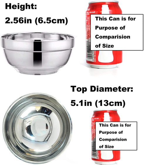 Geini Premium 304 Stainless Steel Bowls Set, Double Walled Insulated, Nesting Serving Bowls without Lids in Kitchen for Soup, Rice, Ice Cream, Kids Snacks, 6 Pack, 13oz Capacity