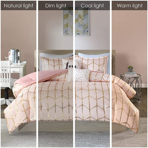 Intelligent Design Raina 5 Piece Metallic Printed Duvet Cover Set, Full/Queen, Blush/Gold
