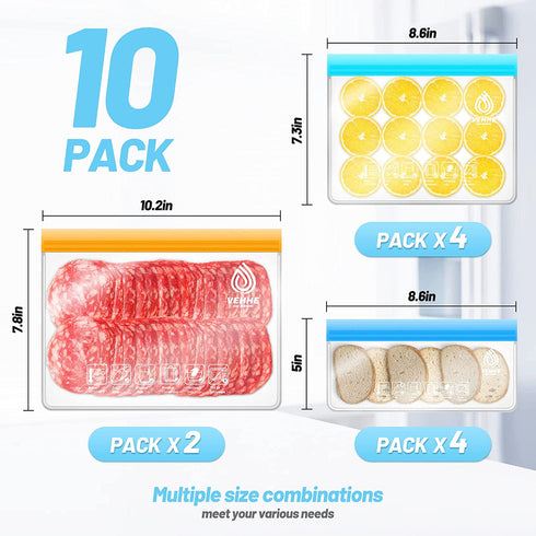 VEHHE 20 Pack Reusable Storage Bags (2 Gallon Ziplock Bags + 6 Reusable Snack Bags + 6 Reusable Freezer Bags + 6 Sandwich Bags) Leakproof Food Bags For Lunch Travel Cosmetic