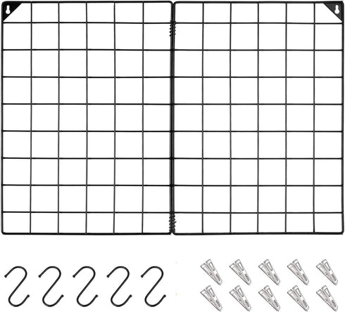 MOOACE Wall Grid Panel 2 Pack, Black Wire Photos Display Grid Panels, Memo Board DIY Decor Hanging Organizer for Home, Office, 16.34" x 23.82"