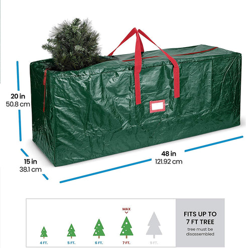 Artificial Christmas Tree Storage Bag - Fits Up to 7.5 Foot Holiday Xmas Disassembled Trees with Durable Reinforced Handles & Dual Zipper - Waterproof Material Protects from Dust, Moisture & Insects (Green)