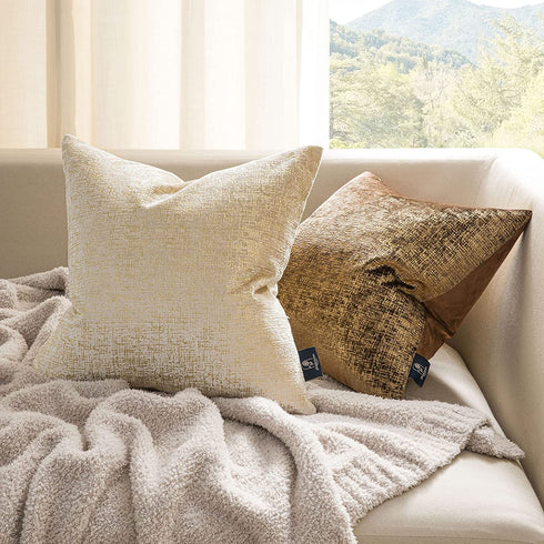 Phantoscope Pack of 2 Sparkling Velvet Decorative Throw Pillow Covers Soft Gold Glitter Square Cushion Cover Pillowcase for Couch Bed and Chair, Beige, 20 x 20 inches, 50 x 50 cm