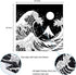 Japanese Wave Tapestry,Kanagawa Great Wave Wall Tapestry, Wave Tapestry with Sun Tapestries, Black and White Tapestry for Room