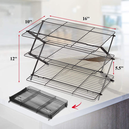 3-Tier Collapsible Cooling Rack - Bonus Baking Mat Included - Expandable & Foldable Cookie Cooling Wire Rack - Baking Rack - Foldable Cooling Rack For Baking Supplies - Premium Quality & Sturdy Legs