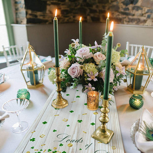 Chic D St.Patrick's Day Table Runner 13x70inch, Vintage Truck St.Patrick's Day Cotton Linen Spring Table Cloth Runners for Wedding Party Dinning Coffee Holiday, Farmhouse Style, Rustic Wood Gold Coin