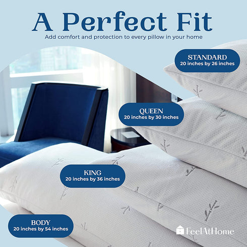 FeelAtHome Cooling Bamboo Pillow Cover Waterproof 20 x 26 Inches Pack of 2 (Standard) - Very Soft & Comfortable, Zippered Bamboo Pillow Cover Pillowcase - Fibre Fabric Case Cover