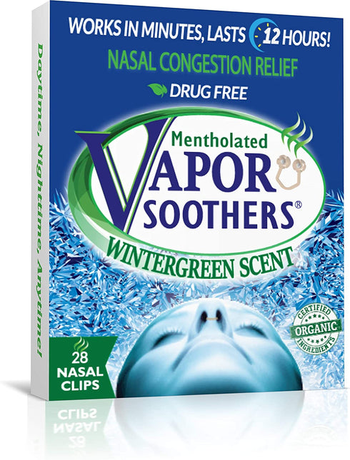 Vapor Soothers Nasal Dilator Clips, Instant Nasal Congestion Relief, Wintergreen, 28 Count, Drug-Free