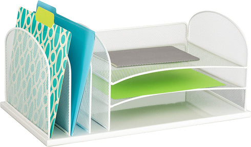 Safco Products Onyx Mesh 3 Sorter/3 Tray Desktop Organizer 3254WH, White Powder Coat Finish, Durable Steel Mesh Construction