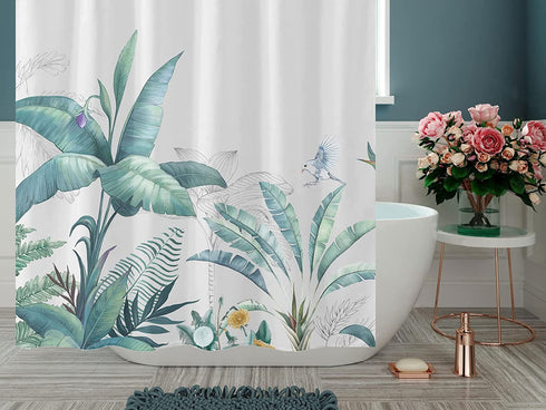 CHICHIC 71x71 Inch Shower Curtain for Bathroom Shower Curtain Set Fabric Shower Curtain with Hooks Thickening Waterproof Bathroom Decorations Tropical Leaves Shower Curtain