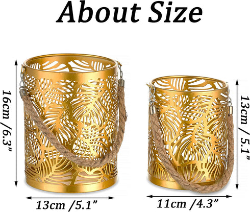 Romadedi Candle Holders Pillar Gold - Set of 2 for Tealight Pillar Candle Deocrative Hanging Lantern for Garden, Wedding Party Home Decor Table Centerpiece Indoor Outdoor