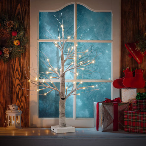 Set of 2- FastDeng Birch Tree Lighted, 2FT 36 LED Warm White Lights, Battery Powered Timing Tabletop Bonsai Tree Light for Home Bedroom Holiday Wedding Party Indoor Decoration