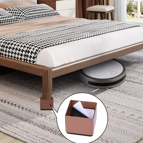 Ezprotekt Upgrade Bed Risers Heavy Duty Furniture Risers for Sofa Table Couch Lift Height of 1.2 Inches, Bottom Pad Protect Floors, Solid Steel Offer Strong Support, Set of 4, Square Brown