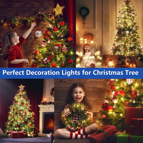 Decute Warm White Christmas String Lights Waterproof 300LED 105FT UL Certified with End-to-End Plug 8 Modes, Outdoor Indoor Starry Fairy Lights for Christmas Tree Patio Garden Wedding Party Decor