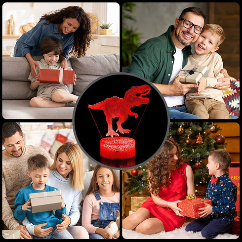 3D Dinosaur Night Light for Boys Kids-3 Pattern and 16 Color Smart Touch with Remote Control, Boys Dino night lights for bedroom, Dinosaur 3d Illusion Lamp, Dinosaur Gifts for Boys Age 4 5 6+ Year Old