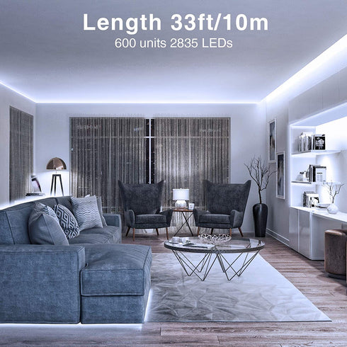 Onforu White LED Strip Lights, 32.8ft Super Bright Dimmable Tape Light Kit, 600 LEDs Daylight Bright Christmas Rope Light, Flexible Strip Lighting 6000K for Mirror, Under Cabinet, Home, Bedroom