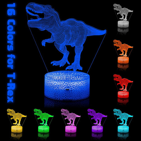 3D Dinosaur Night Light for Boys Kids-3 Pattern and 16 Color Smart Touch with Remote Control, Boys Dino night lights for bedroom, Dinosaur 3d Illusion Lamp, Dinosaur Gifts for Boys Age 4 5 6+ Year Old