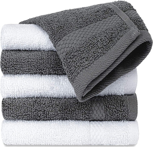 White Classic Luxury Cotton Washcloths - Large Hotel Spa Bathroom Face Towel | 12 Pack | (6-Grey/6-White)