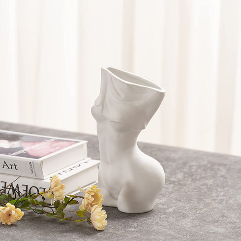 Feminine Body Vases, Feminine Curve Vases,Unique Undressing Look,Decorative Vases, Creative Floral Vases, Ceramic Vases for Modern Bohemian Home Decoration, (Birthday Gifts, (White)
