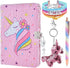 Magic Unicorn Notebook Set - Sequins Journals Unique Gift for Girls Travel School Office Notepad Memos A5 Diary Notebooks Unicorn Gel Pen Bracelet Key-chain with Locks and Keys