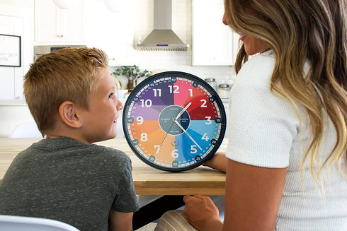 CLOCKTOPUS Kids Learning Clock. Wall Clock Silent with Stand. Analog Clock Telling Time Teaching Clock for Kids. Educational Clock for Kid Playroom Decor, Classroom Clock, Homeschooling Supplies