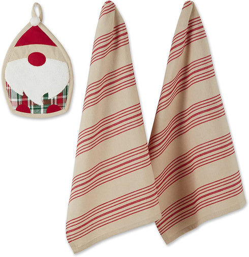 DII Collection Kitchen Set, Potholder 8x9 Dishtowels 18x28, Winter Gnome, 3 Piece